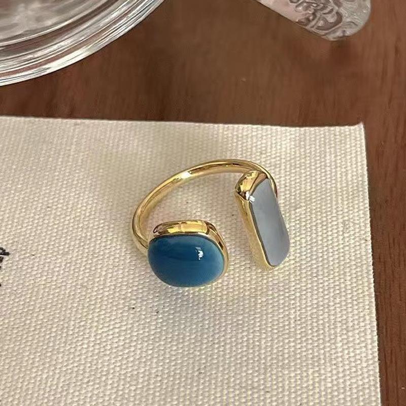 Korean High Sense Enamel Open Rings for Women Blue Green Oil Dripping Adjustable Finger Ring Geometric Exquisite Jewelry Gifts