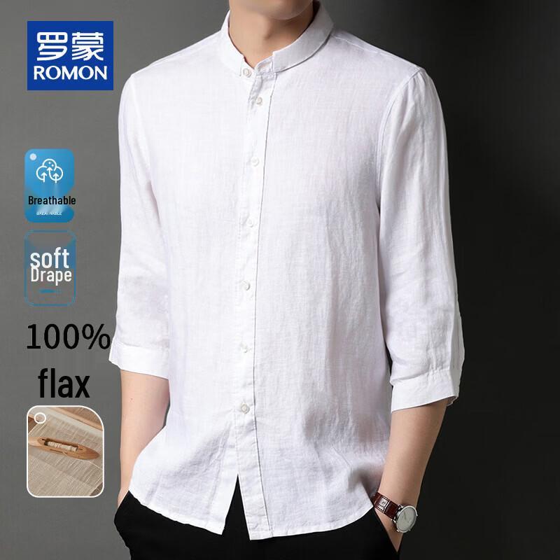 

ROMON Men s 3/4 Sleeve 100% Pure Linen Shirt M