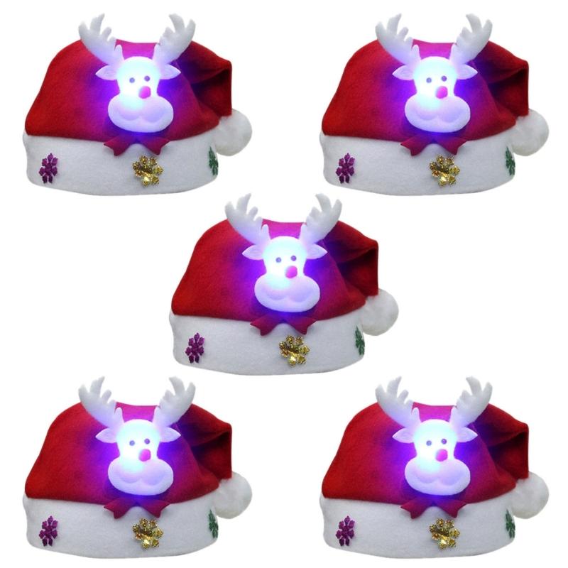 Set of 5 LED Christmas Hats for Children, Festive Light Up Santa Caps for Kids Party, Perfect for Boys and Girls