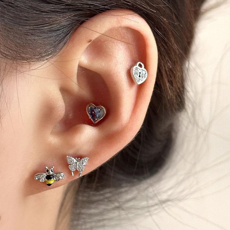 Niche Sweet Cool Wind Anti-allergy Perforated Ear Bones Nail Sweet Zirconia Earrings Light Luxury Earrings Affordable Dainty Earrings Daily Wear