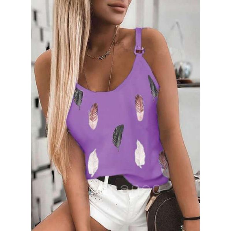 Summer Sleeveless Feather Printed Loose Women Tank Tops Fashion Plus Size Casual Vest Simple Office Ladies Blouse Female Camisole Women's Clothing