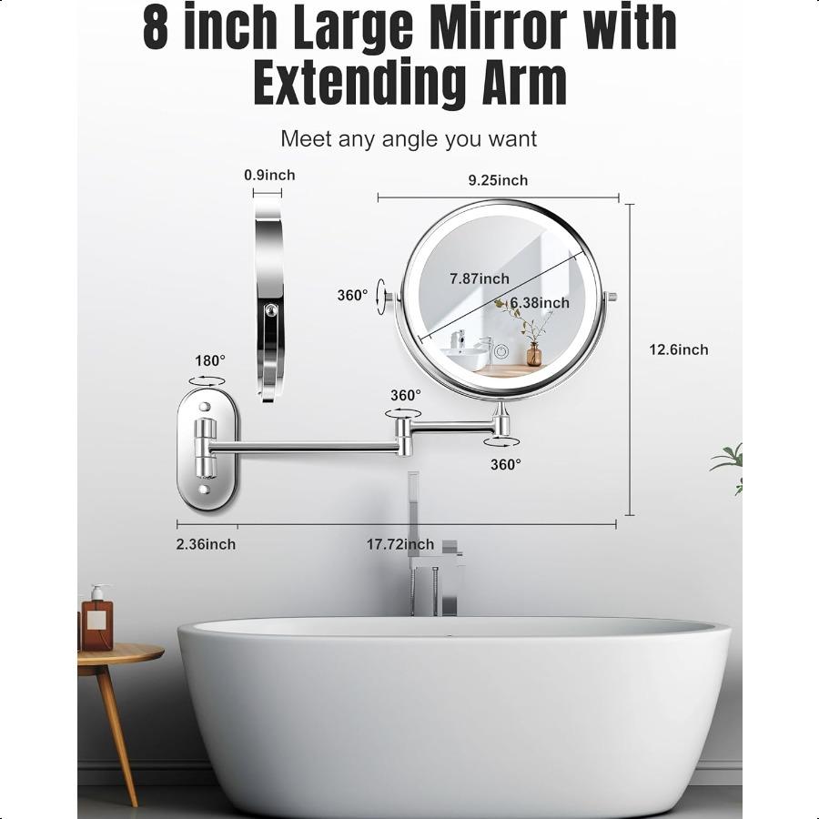 

Настенное зеркало для макияжа с подсветкой 20X 1X 8 Двустороннее светодиодное увеличительное зеркало для ванной комнаты с подсветкой и увеличением United States