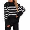 Autumn and Winter Hot Sale European and American Fashion Striped Loose Fat Sleeve Women's Knitted Sweater