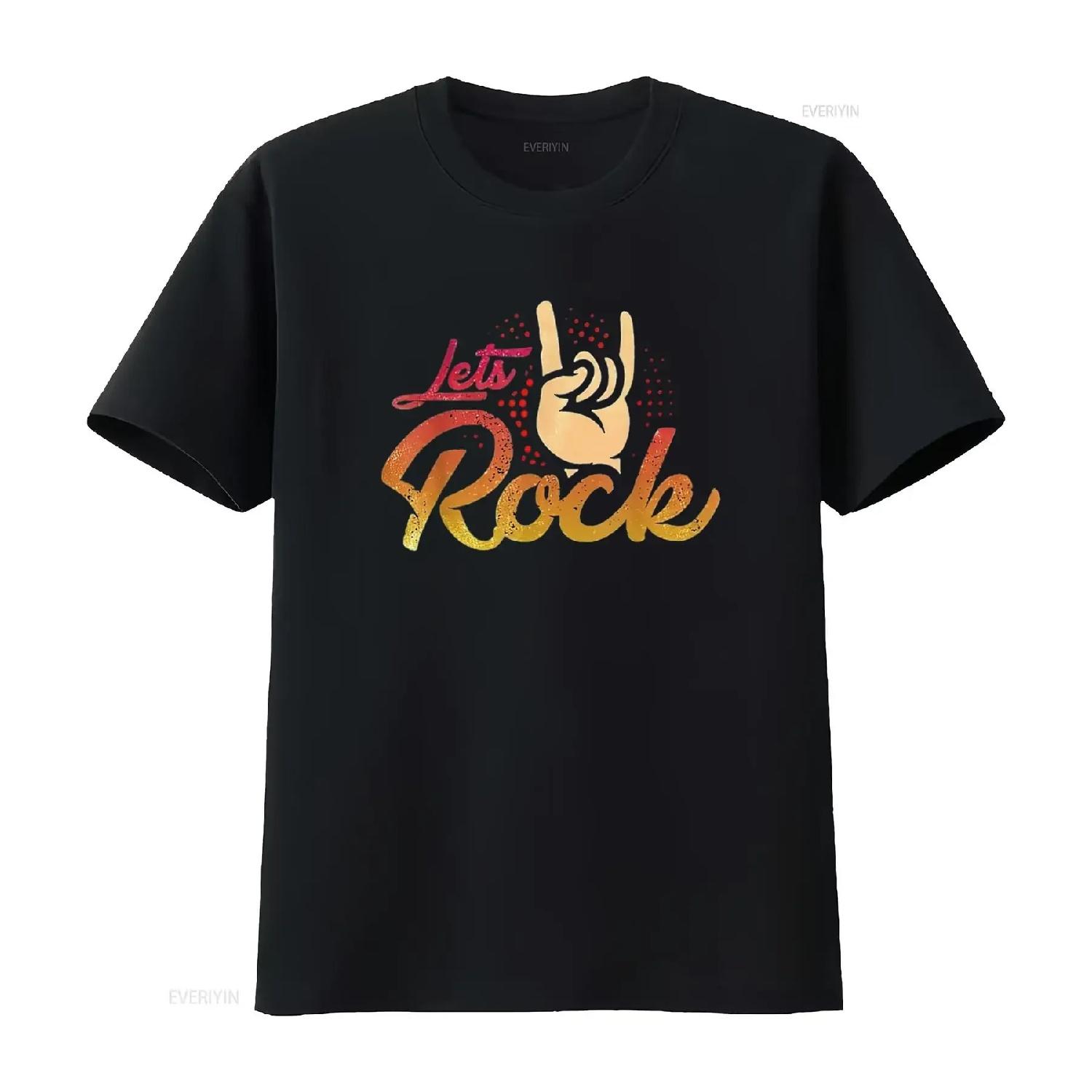 Lets Rock n Roll Guitar Retro Womens T Shirt Black 2X Large vintage Washed designer clothes Unisex Stretched Casual graphic S