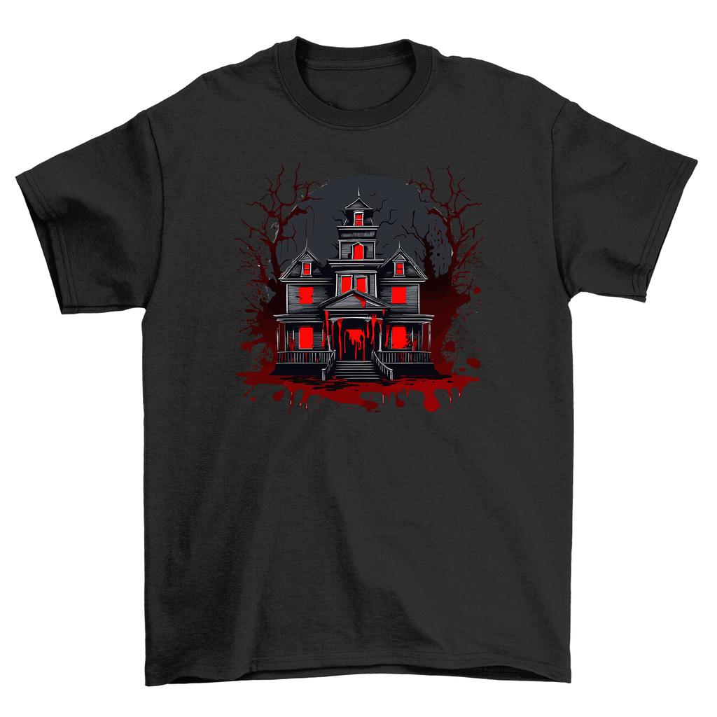 Halloween_205 Haunted House Tee - Scarily Funny! 100% Cotton, Spooky T-Shirt Mens Womens Tees Top, Un