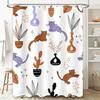 Modern Bathroom Shower Curtain With Flora Cats Design White Polyester Fabric Waterproof Decorative For Home Bathrooms