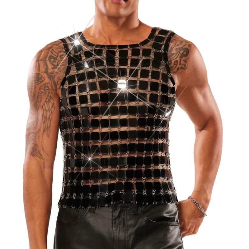 Metallic Mirror Tile Body Jewelry Top Open Grid Styling Accent for Festival Party Clubwear and Stage Styling Looks