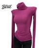 Slim Fit Tops Women High Collar Long Sleeve Base Shirt Elastic Solid Color Autumn Winter Breathable