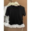 Special Xiaohongshu cotton elastane white lace splicing front shoulder short sleeve t-shirt women