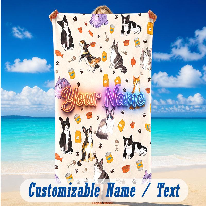 Dog Theme Beach Towel Personalized Custom Name & Text Soft Quick Dry Beach Towel for Swimming Travel