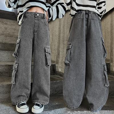 Bolsillo Jeans Niñas Viejo Primavera Otoño Adolescente Niñas Denim Pantalones Cargo Moda Niños Pantalones