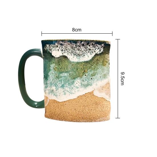 Yousheng Paw Print Ocean Shoreline Mug Ceramic Coffee Cup Handmade Waves Pattern Tea Mug 11oz/15oz Sea Foam Claw Drinking Mug Beach Souvenir Gift