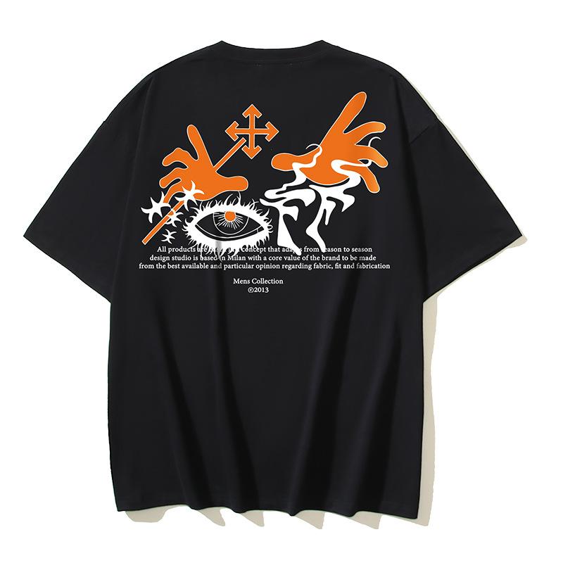 1186 Off-White 2025 Summer New Devil Hand Eye Pattern Printed Short Sleeved T-shirt for Men and Women