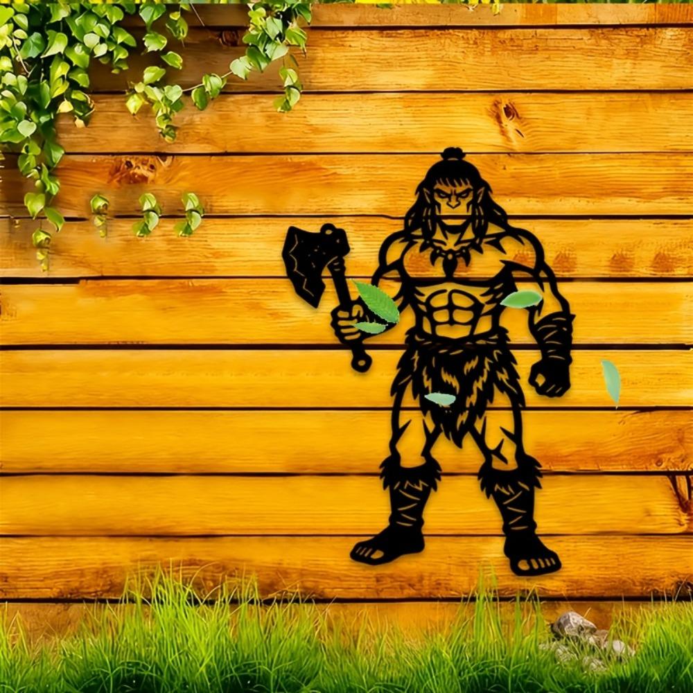 2D Barbarian Warrior Metal Wall Art, Nordic Iron Sculpture for Game Room, Living Room Decor, Man Cave, Office, Bar, Gym Battle Theme