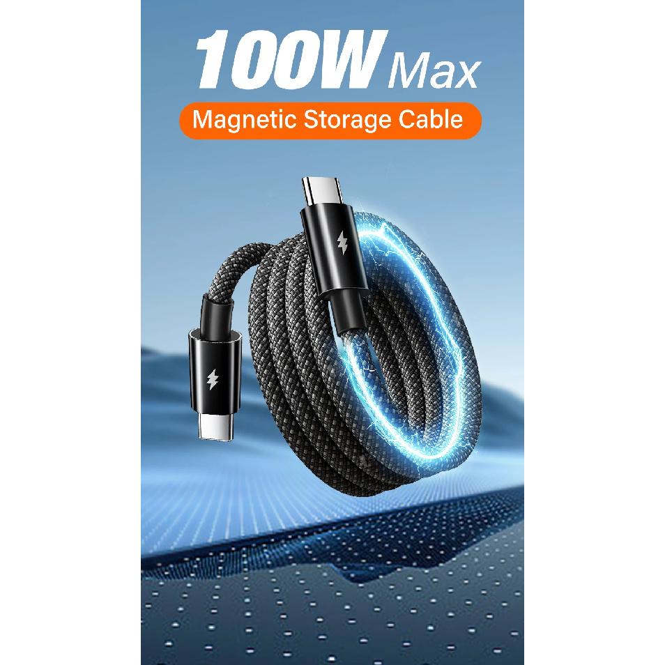 100W 27W Magnetic Type C USB to For iOS Cable Coiled Fast Charging for iPhone 15 14 16 Pro max Samsung S25 Google Magnet Storage