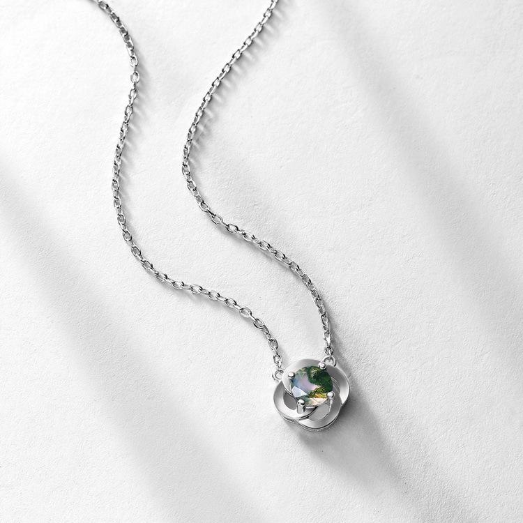 Women's Four-Leaf Clover Necklace, 925 Silver with Natural Red Garnet Choker Jewelry