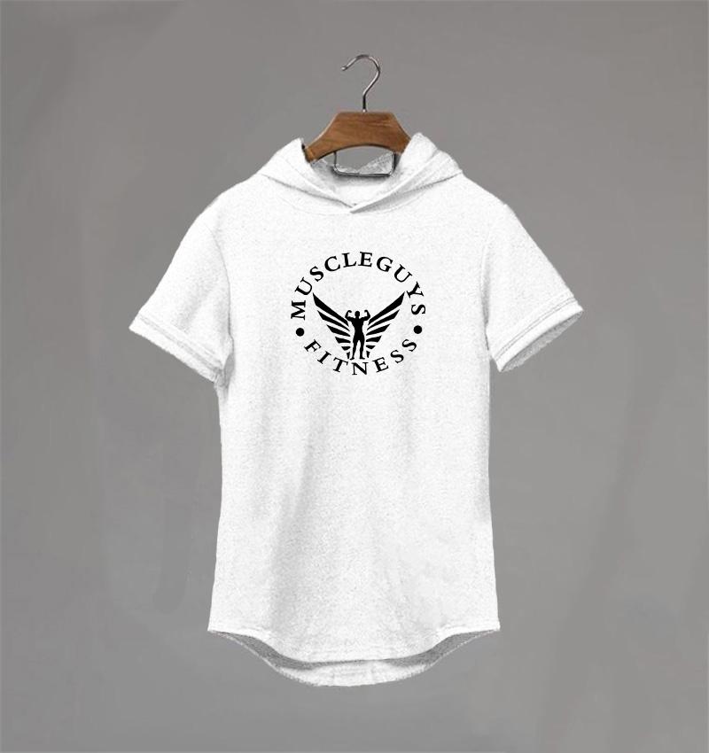 

Muscleguys Спортивная футболка с капюшоном Летняя новая мужская футболка с коротким рукавом хлопок тренд бодибилдинг фитнес с капюшоном свитер с рукавом до локтя XXL белый