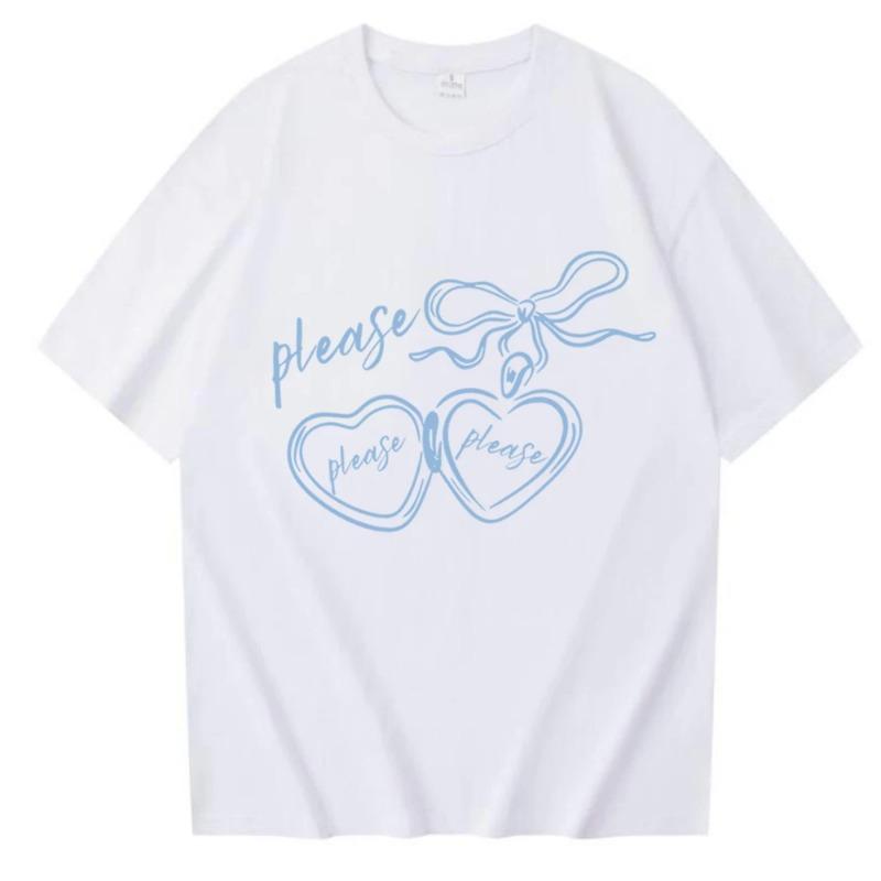 Bow Heart Please Graphic White T-shirt
