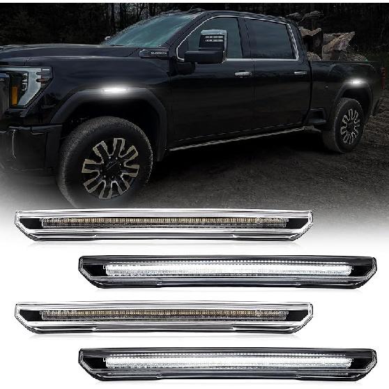 4 PCS Smoked Lens LED Side Marker Lights Replacement For Sierra 2500HD 3500HD     2024 2025, Front & Rear Side Marker Lamp Assembly Kit (Smoked Lens