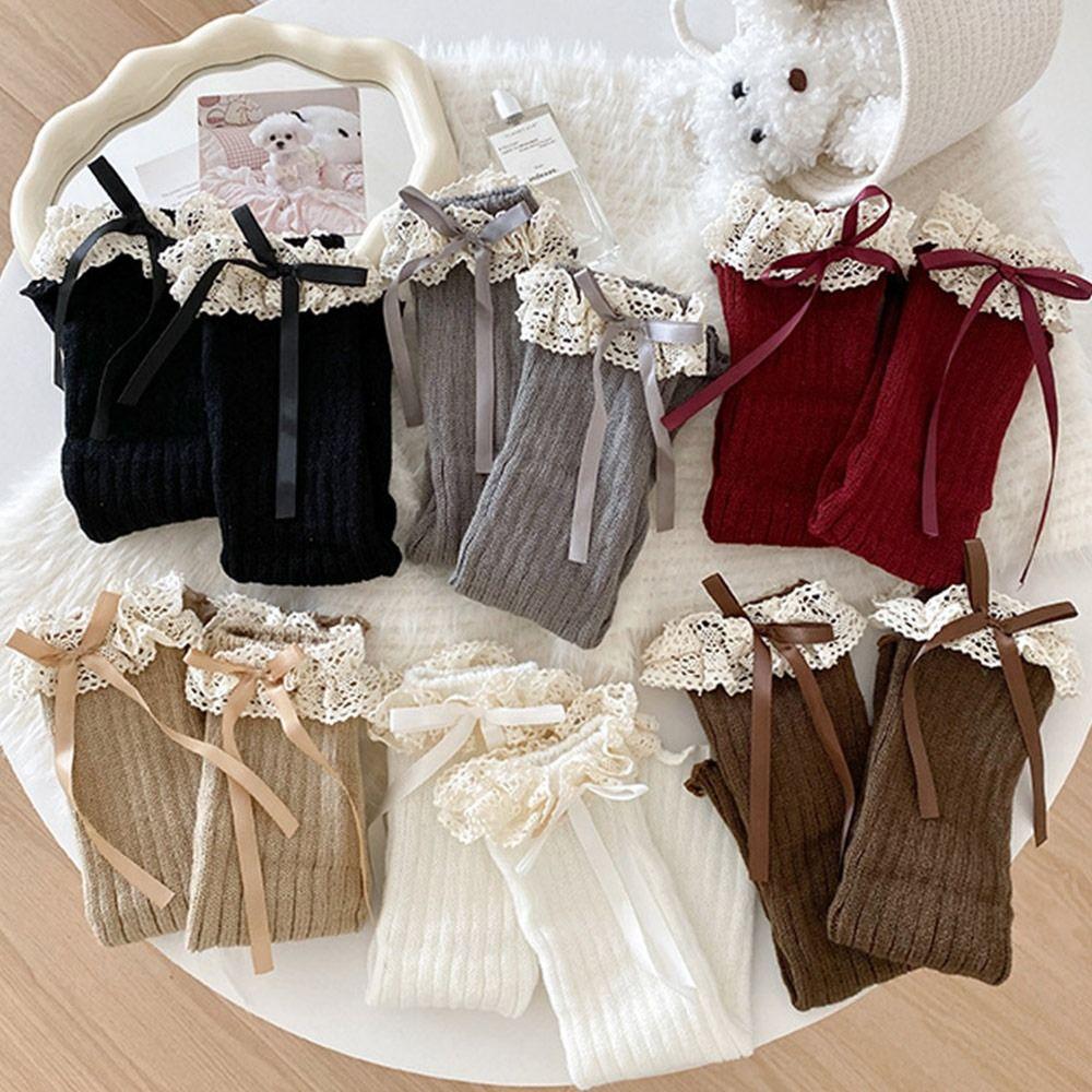 Solid Color Kids Lace Leg Warmers Knitted Children's Foot Warmer Lolita Style