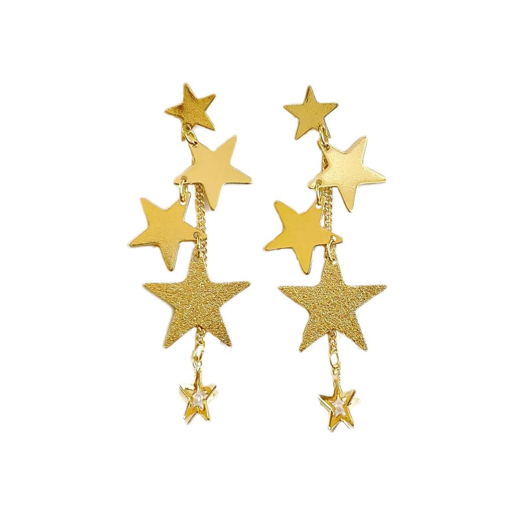 Korean Style Pentagram Dangle Earrings for Women - Long Hollow Star Studs