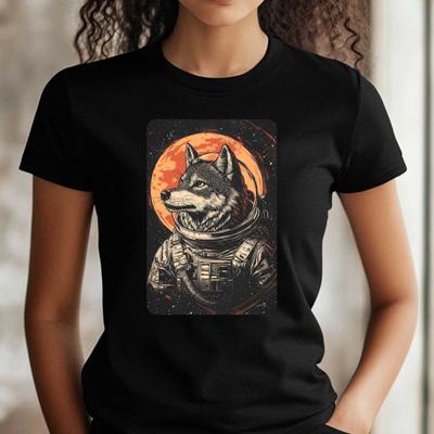 T-Shirt Women Wolf As Astronaut Motif Cotton Size XS To 3XLWill Be Opened In a New Window or Tab