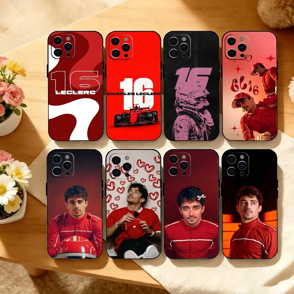 Custodia per Telefono C-Charles L-Leclerc Pilota di Corse Per iPhone 17, 16, 15, 14, 13, 12, 11 Plus, Pro Max, Altri Cover Morbida Nera