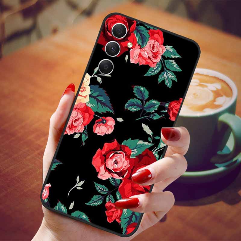 For Samsung Galaxy A55 5G Case Black TPU Silicone Beautiful Pattern Phone Cases for Galaxy A55 Shockproof Soft Cover A 55 6.6''