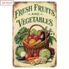 HEMITONG Vintage Metal Sign - Fresh Fruits Vegetables Basket Colorful Illustration Rustic Farmhouse Wall Decor