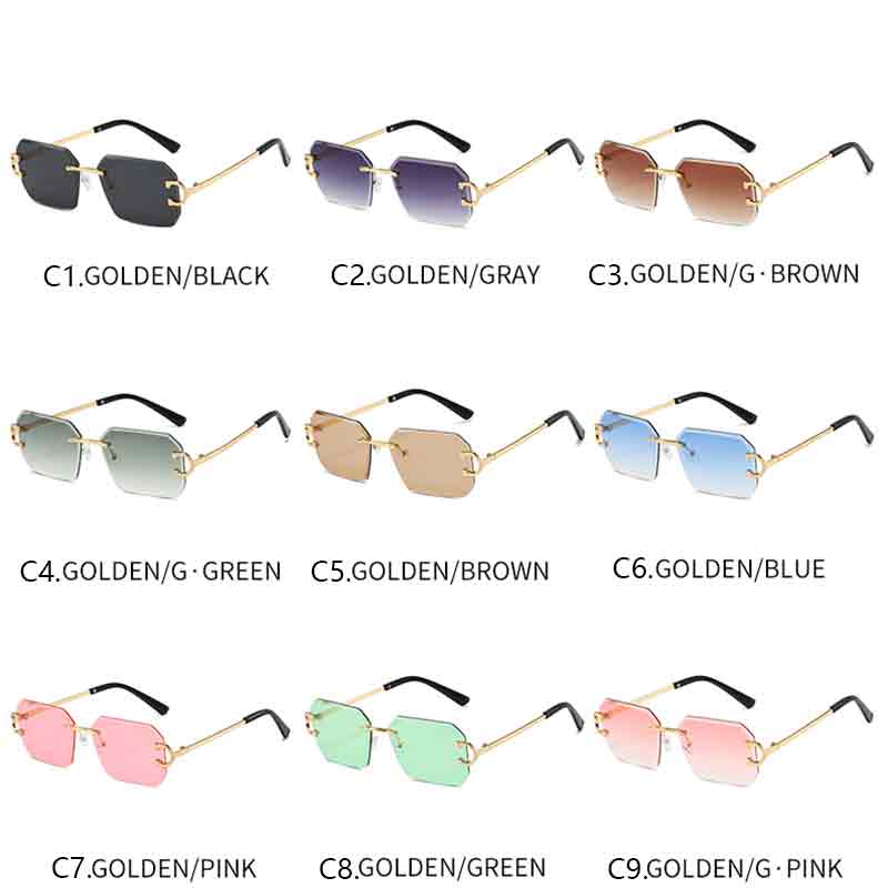 Vintage Rimless Irregular Square Sunglasses Fashion Women Men Luxury Brand Designer Sun Glasses Retro Gradient Lady Shades UV400