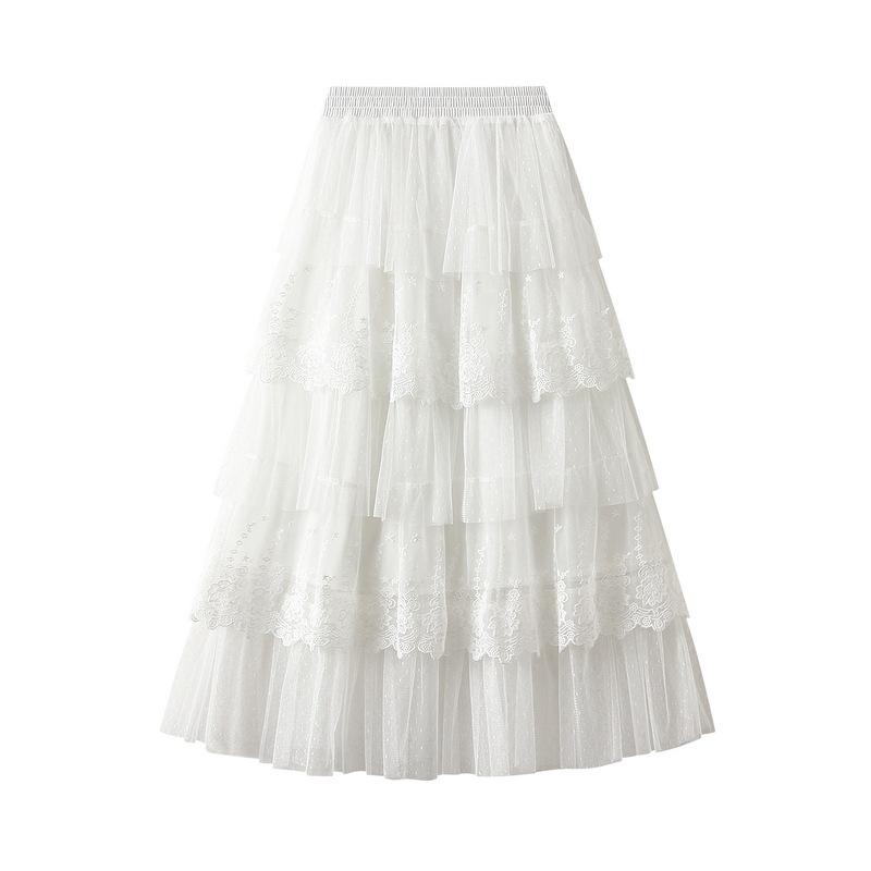 Maxi Tulle Skirts for Women Flowy Ruffle High Waisted Tiered Layered Mesh Tutu Skirt Women s A Line Fairy Tiered Skirt Midi Elastic Waist Long Skirt One size белый