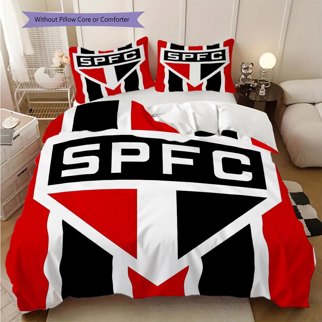 Sao Paulo FC Pattern Bedding Quilt Set Quilt Cover Pillowcase Home Decoration Birthday Gift (1 * Duvet Cover + 2 * Pillowcase, Without Core)