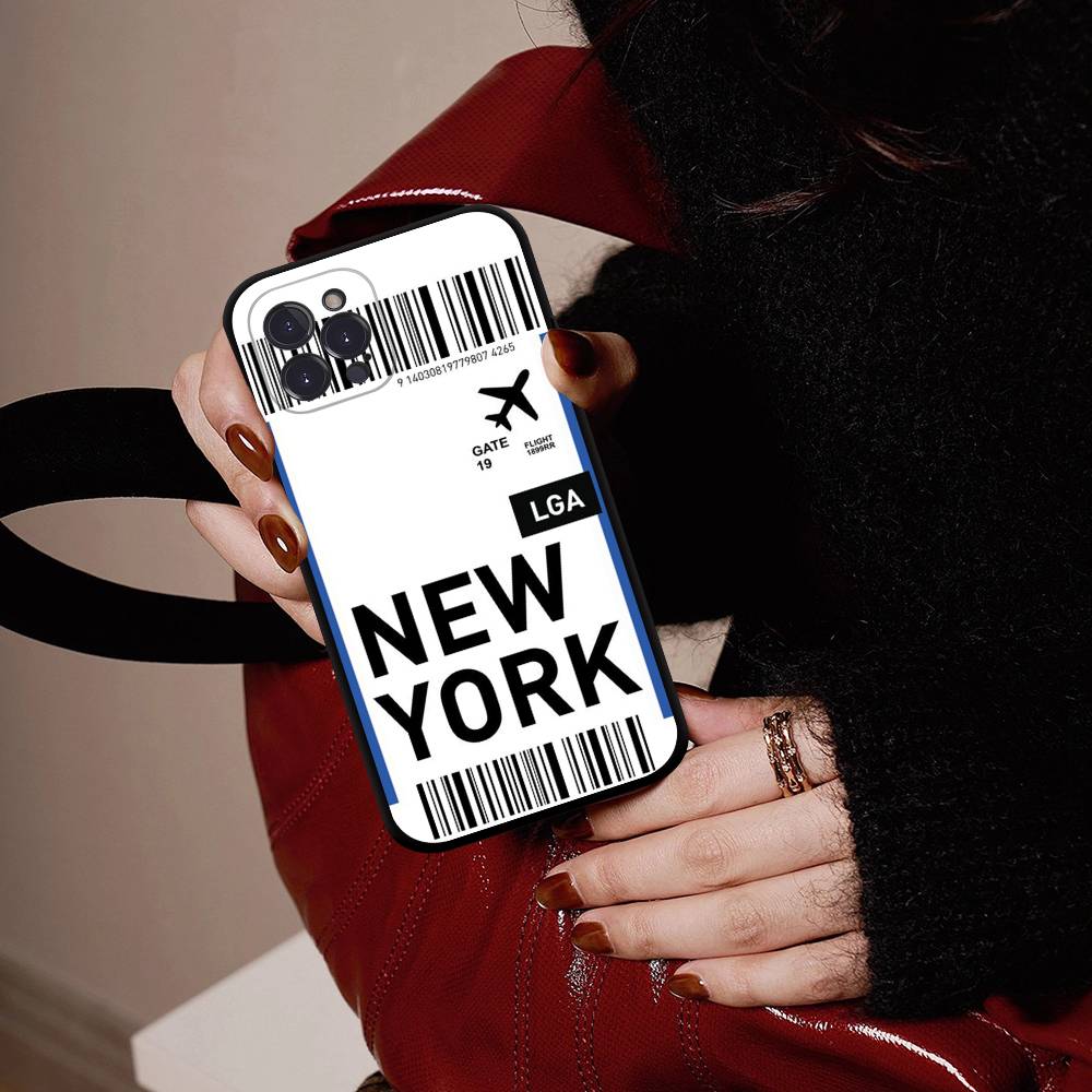 Funny World City Tourist Ticket Label Black Phone Case For Iphone 17 Air 16 15 14 13 12 11 Pro Max Plus Back Cover TPU Soft Case