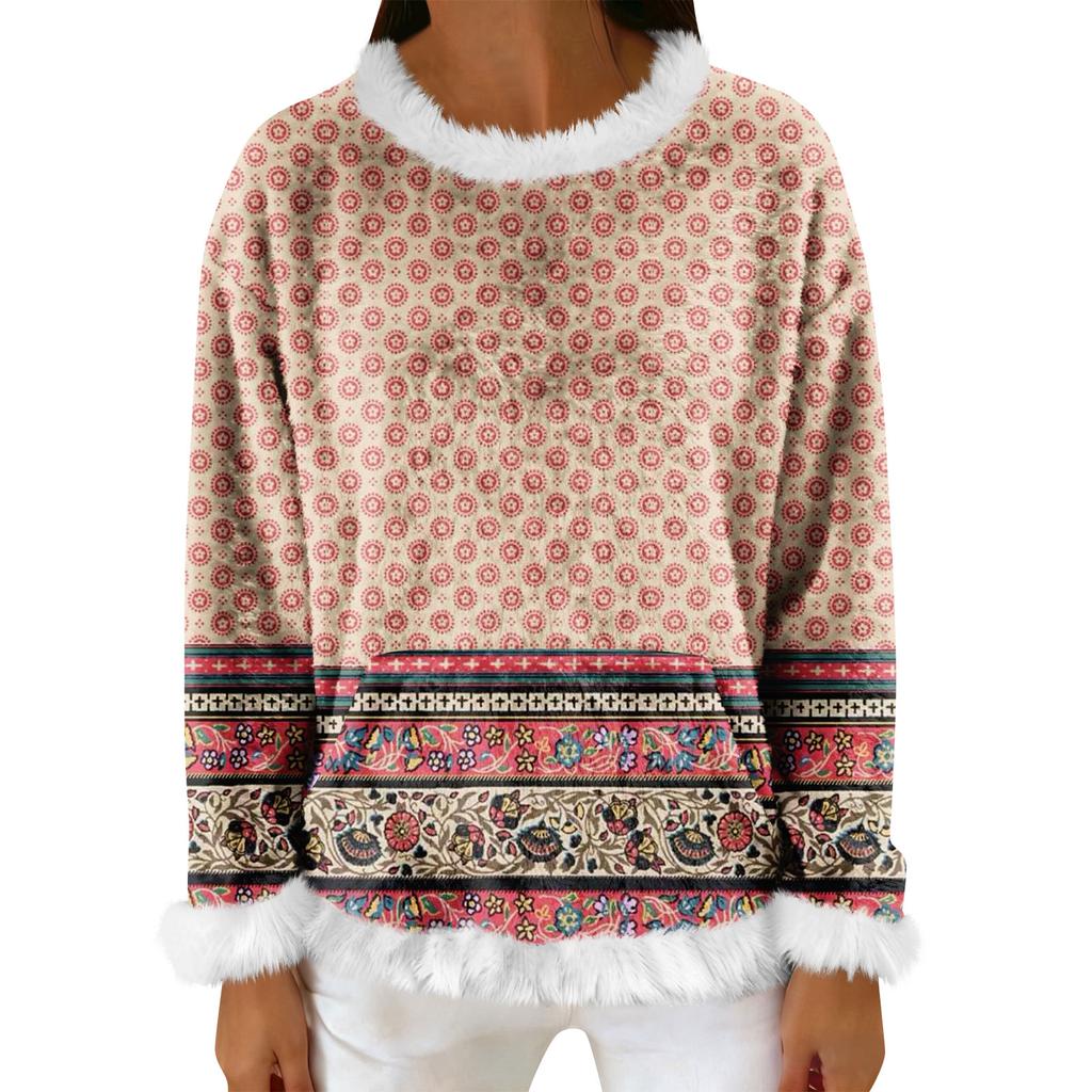Women's Casual Fleece Sweatshirt  Long-Sleeve Round  Neck Casual Comfortable Loose-Fit Lightweight Women's Flannel Sweatshirt
