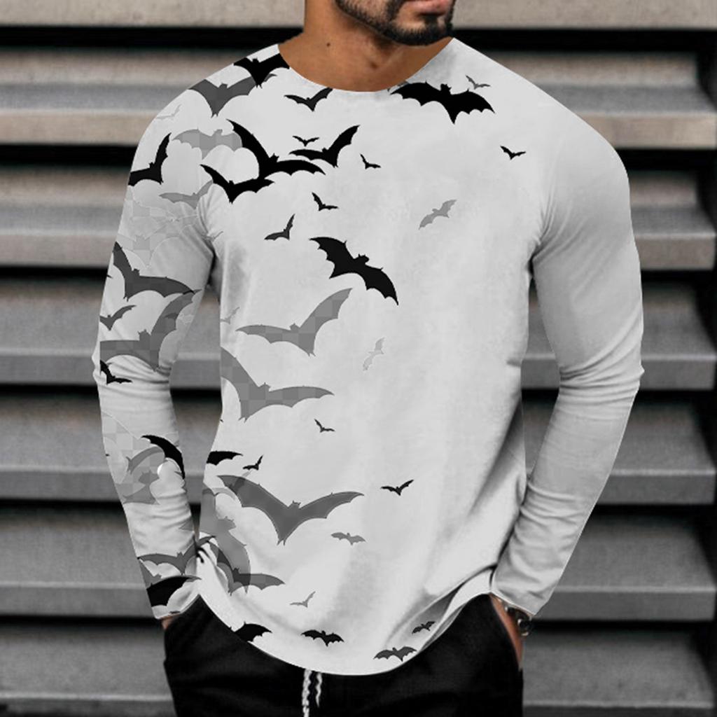 Spring and Autumn Round Neck 3D Bat Printed Top Fashionable Casual Long Sleeved Men's T-shirts