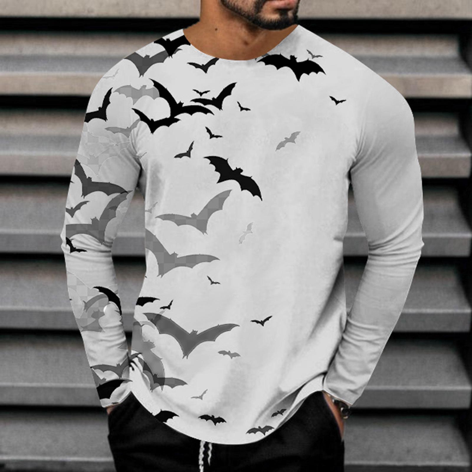 

Spring and Autumn Round Neck 3D Bat Printed Top Fashionable Casual Long Sleeved Men s T-shirts 5XL
