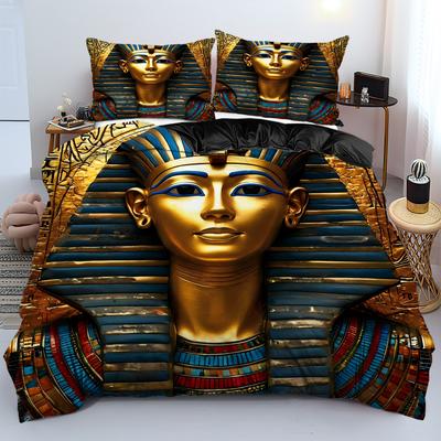 Ensemble de literie imprimé 3D Pharaon égyptien ancien pour adolescents et adultes Style d'art mythique Housse de lit Doux Maison Polyester Housse de couette