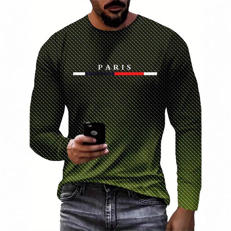 Round Neck T-shirt for Spring Men's Fashion Casual 3D Long Sleeved Minimalist T-shirt