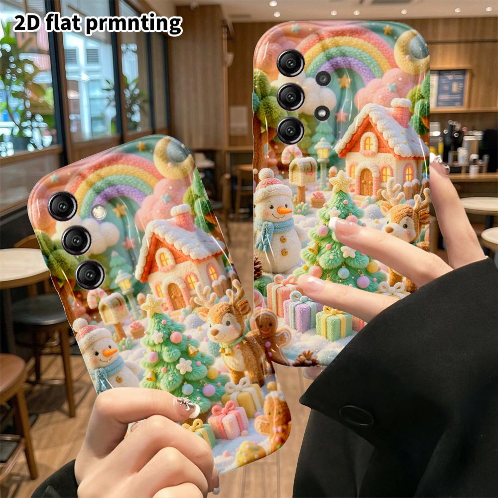 Phone Case: 2D flat, suitable for Samsung Galaxy A34 A35 M05 M06 S20 S22 S21 FE Plus 5G protective case, winter Christmas plush town, perfect festive 