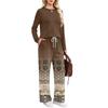 Women's Casual Printed Long Sleeve Round Neck Loose Fit Pajama Set with Pockets for Home Wear
