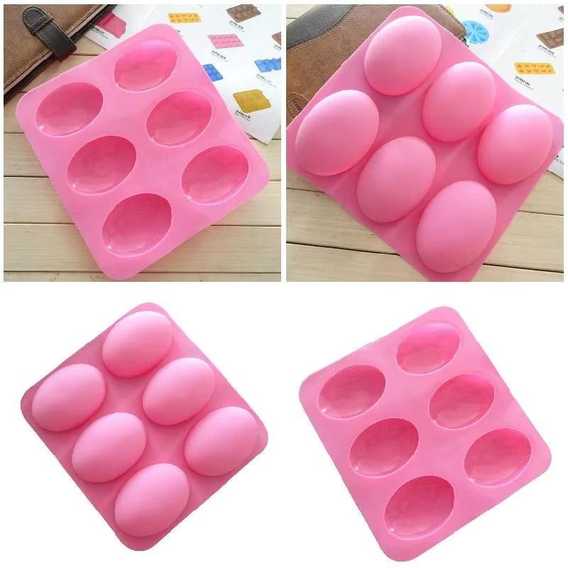 6-Hole Multi-Purpose Oval Silicone Soap Mold Suitable For Cake Pans 3D Oval Shape Easy To Demold And Clean