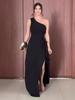 Autumn 2025 European & American Women's Black Asymmetrical Sleeveless Elegant Dress
