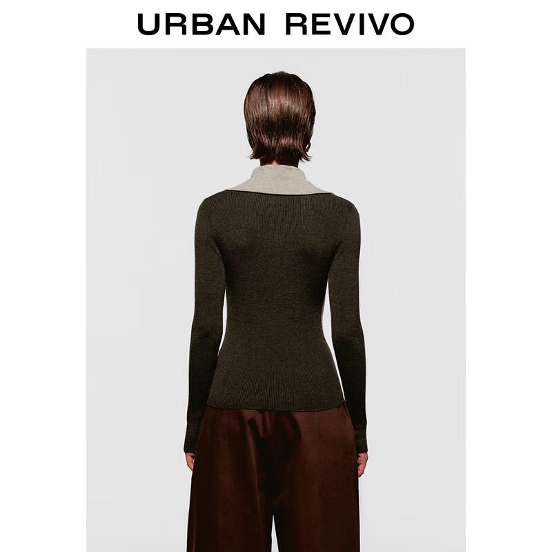 UR Damen Strickpullover mit Colorblock und halber Knopfleiste