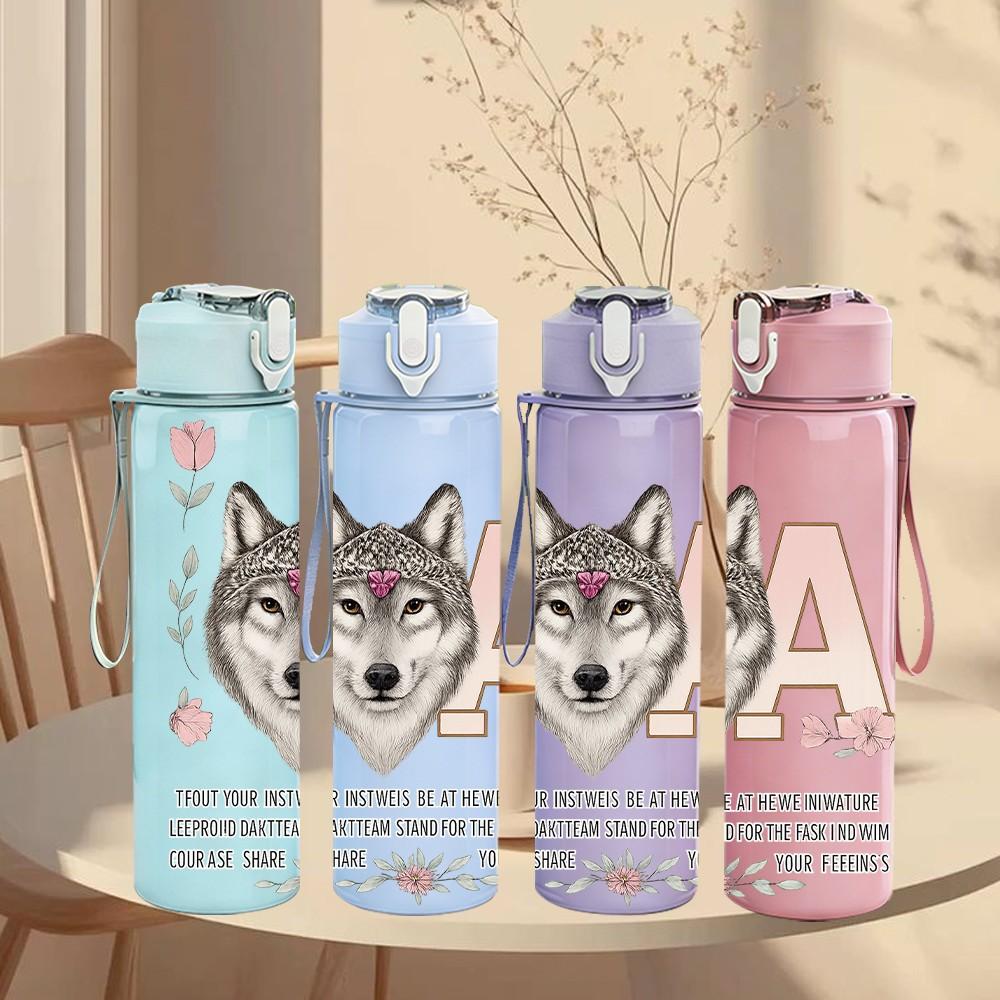1PC Wolf Girl Letter A Combine 750ml Color Plastic Sports Water Bottle Leakproof Flip Straw Lid Suitable for Sports Office Home Use