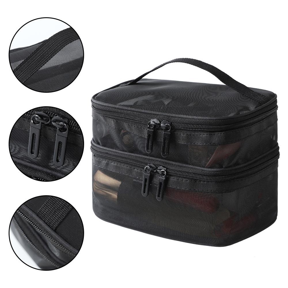 Double Layer Mesh Makeup Bag, Wash Bag, Women's Portable New Large Capacity Storage Bag, Cosmetics Storage Bag porta canetas