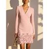 TIFICY Damesmode Lente Herfst Effen Kleur Print Lange Mouw V-Hals Hoge Taille Casual Jurken