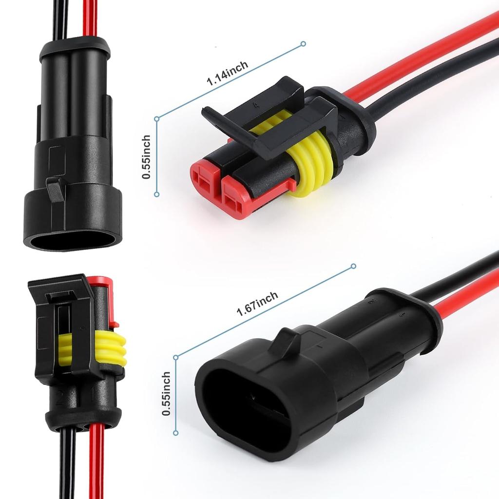 2 Pin Waterproof Wire Connector, 18AWG 10cm Male and Female Wire Connector Suitable for Car, Truck, Boat, and Various Applications (5 Pack)