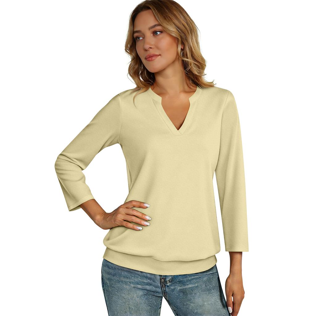 Women's Fashion Casual 3/4 Sleeve T,Shirt  V,Neck Top