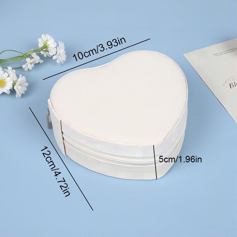 Heart-Shaped Jewelry Box Portable Travel Necklace Pendant Ring Earrings Storage PU Leather Zipper Cute Jewelry Organizer Box