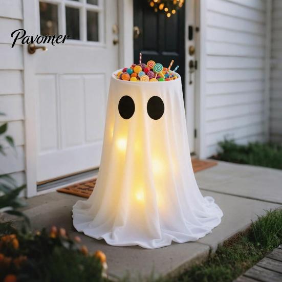 Ghost Fabric Decoration Halloween Candy Bowl, Adjustable Height Large Holder, Trick or Bowl for Party Treat Standing Storage Dish Porch Lawn